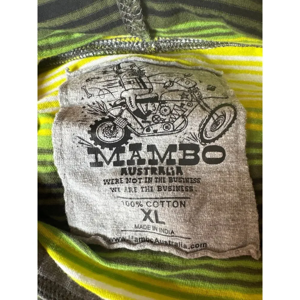 Mambo Australia Mens XL Striped Long Sleeve Hoodie Knit Y2K Retro Surf Shirt